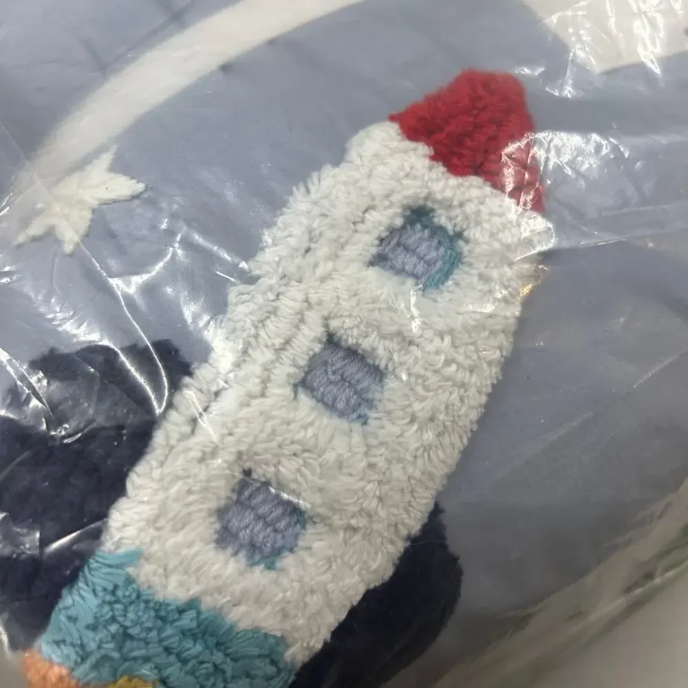 Pottery Barn Candlewick Space Full Queen Comforter UFO Earth Rocketship Sun NEW